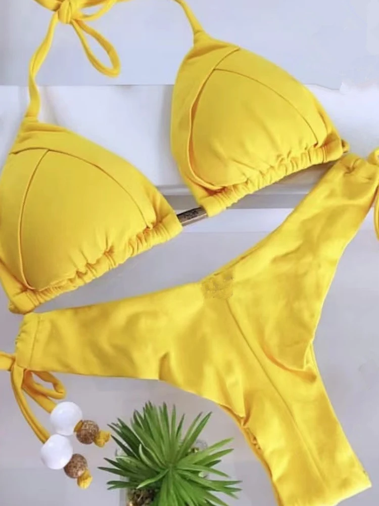 Micro maiô bandagem sexy feminino, swimwear push up, conjunto de biquíni de duas peças, roupa de banho sólida, roupa de banho feminina, 2023