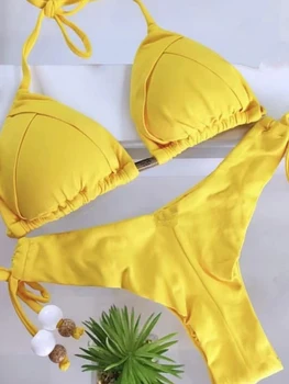 2023 Bikini Micro Sexy vendaje traje de baño mujeres Push Up traje de baño conjunto de Bikini de dos piezas bañista sólido traje de baño traje de baño femenino