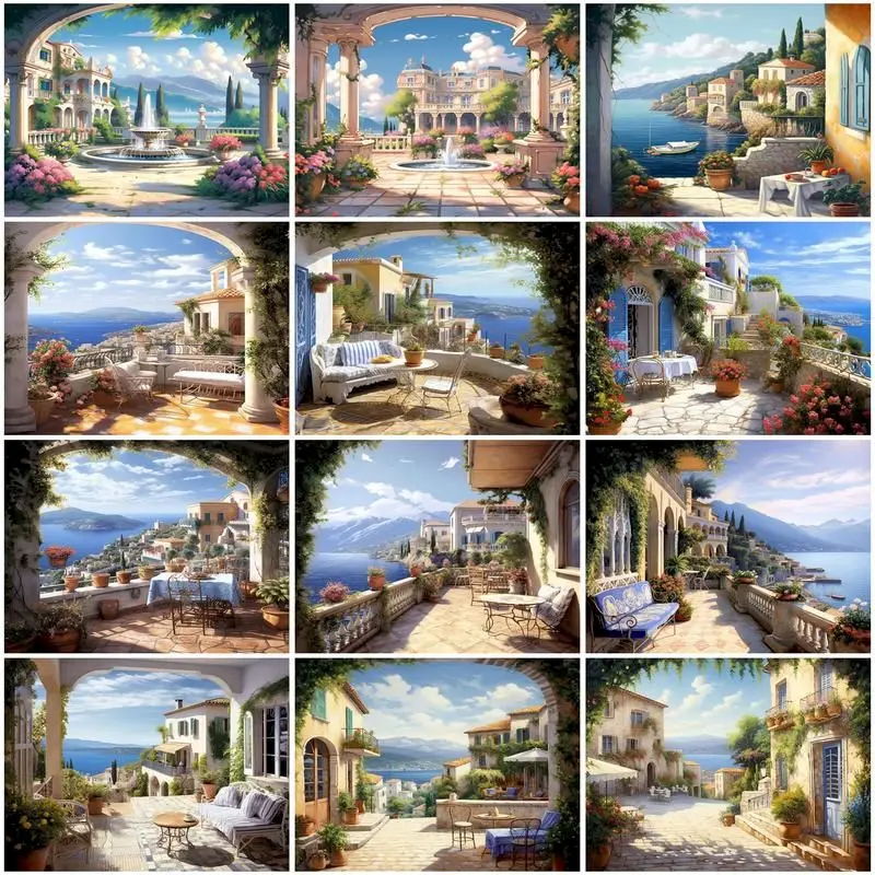 

GATYZTORY Paint By The Numbers Seaside House Coloring By Numbers Seascape Number Painting Kits Home Decoration Wall Art