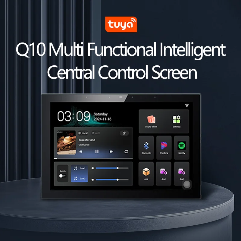 10.1 Inch Zigbee Tuya Smart Home Control Panel Gateway Panel Two Zone Music Playback Connecting with 8 Wired Ceiling Speakers