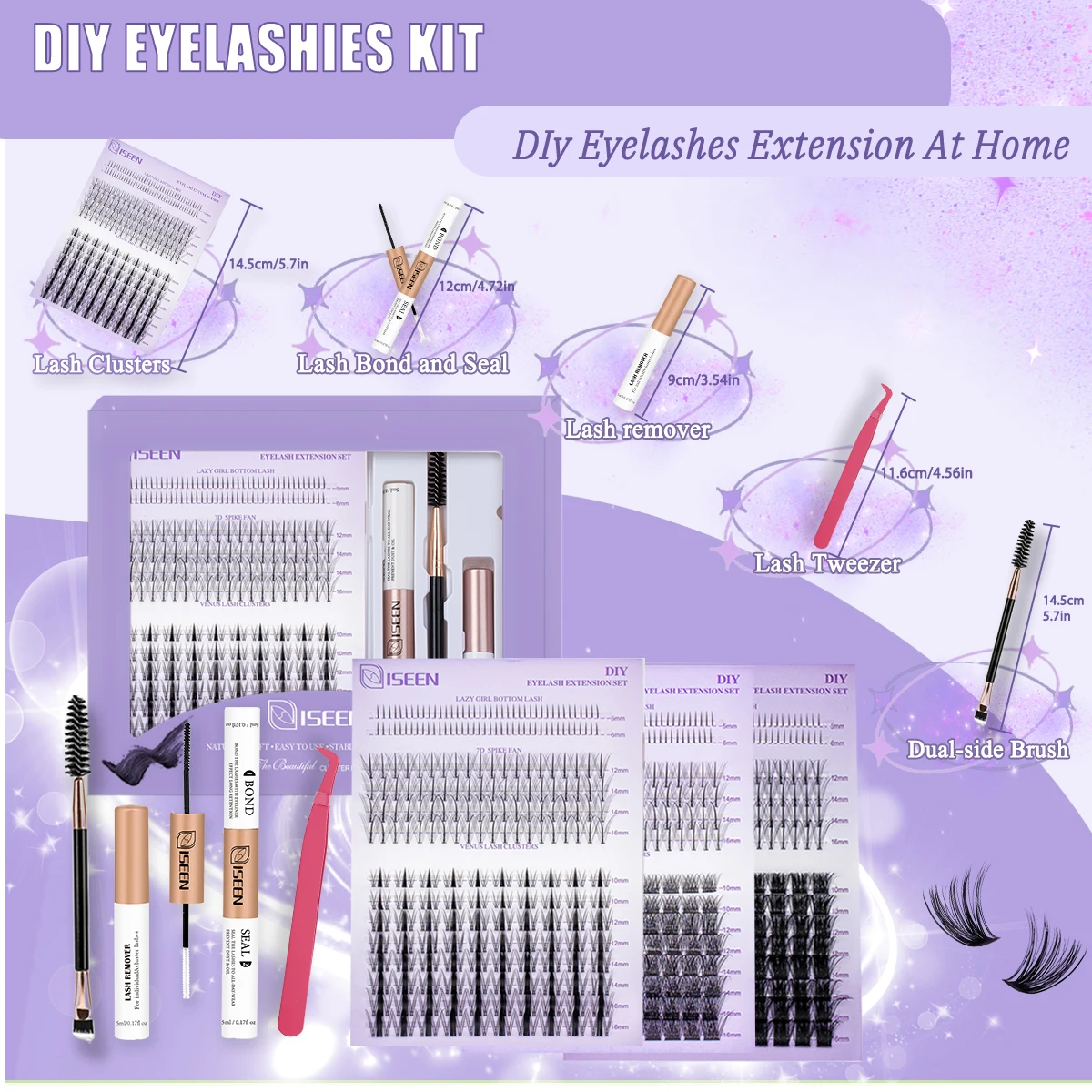 DIY まつげエクステンションふわふわラッシュクラスターミックススタイルうっすらとした個別まつげクラスター、ボンドとシールグルーリムーバーピンセット付き