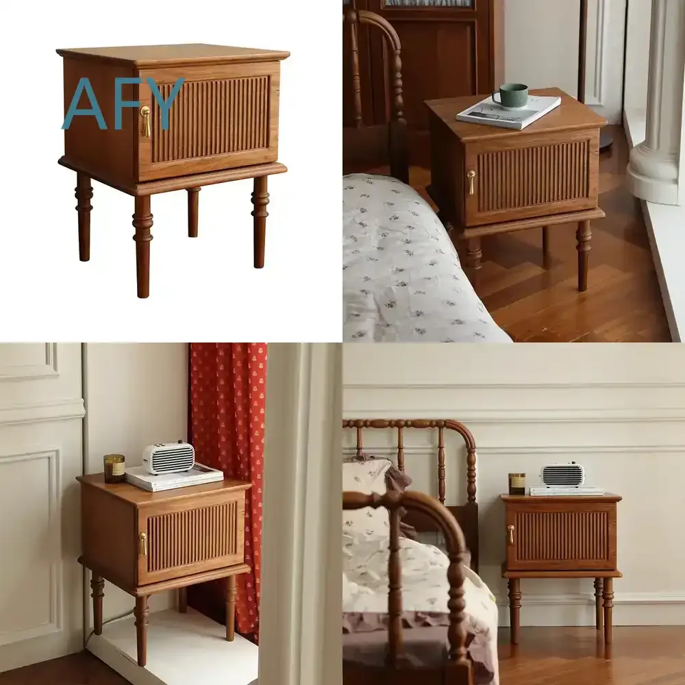 Retro Bedside Table for Solid Wood Cherry Wood Childrens Low Cabinet for Bedroom Nightstand Storage Locker Furniture