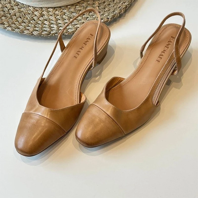 Sandalias de Tacón Bajo para Mujer, Diseño de Marca, Zapatos de Cuero, Sandalias con Tira Trasera, Tendencia Verano 2026, Zapatos Mary Jane, Chanclas Casuales para Mujer