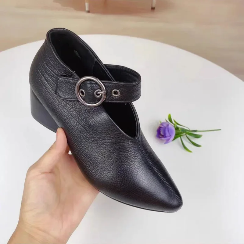 Mocassins de salto alto feminino, sapato retrô, monocromático, casual, versátil, festa, design de marca, novo, outono, 2022