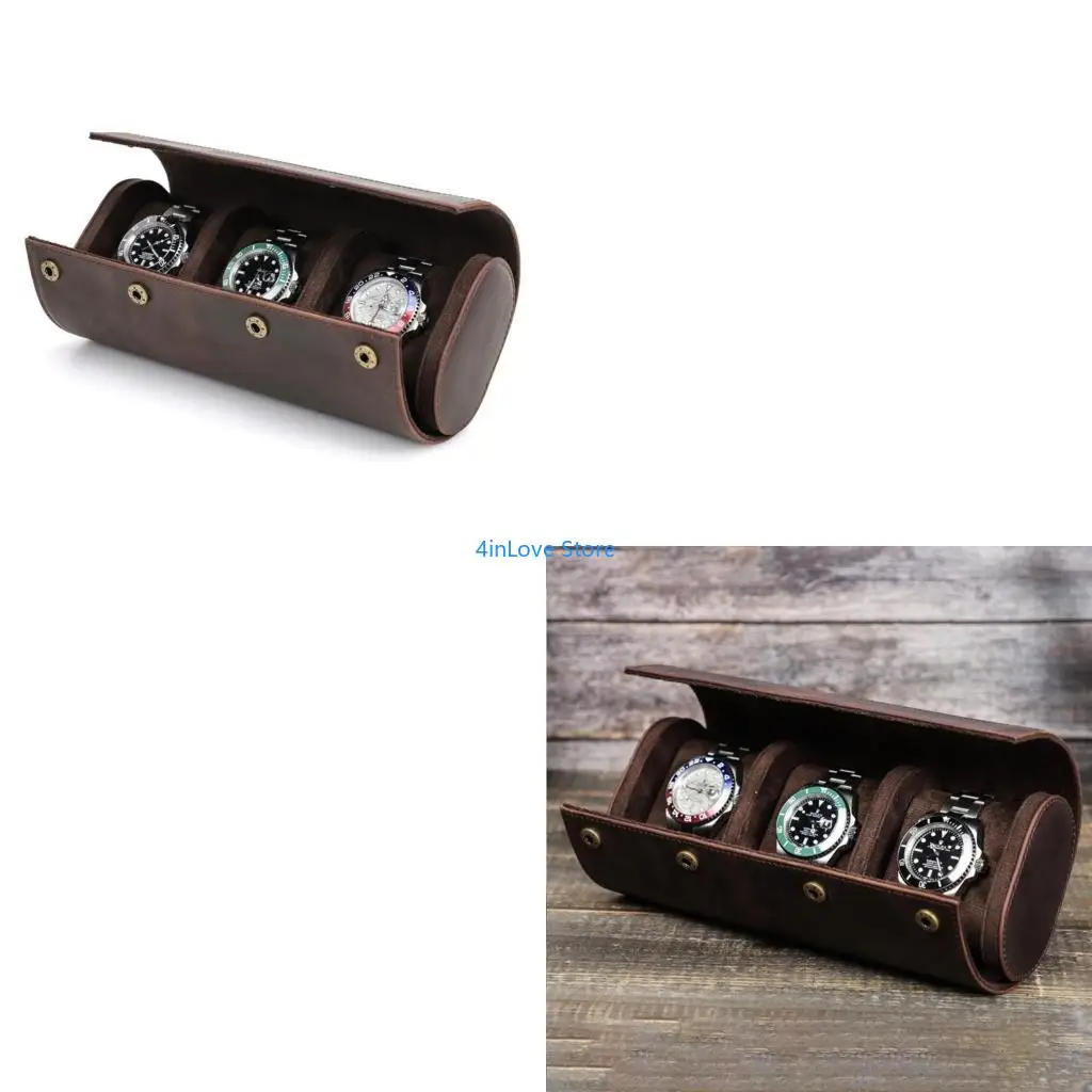 

T4MD 3 Slot Leather Watch Case Handmade Timepieces Storage Box Watch Travel