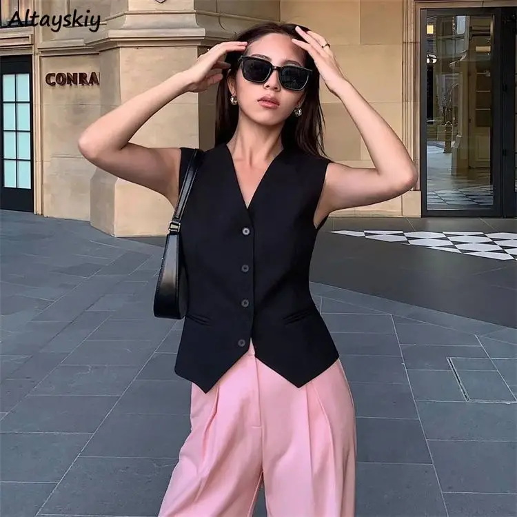 Simple Vests Women Summer Sleeveless Suit Coats Temper Outwear Design Hot Sale 2024 Tender Breathable Korean Style Streetwear