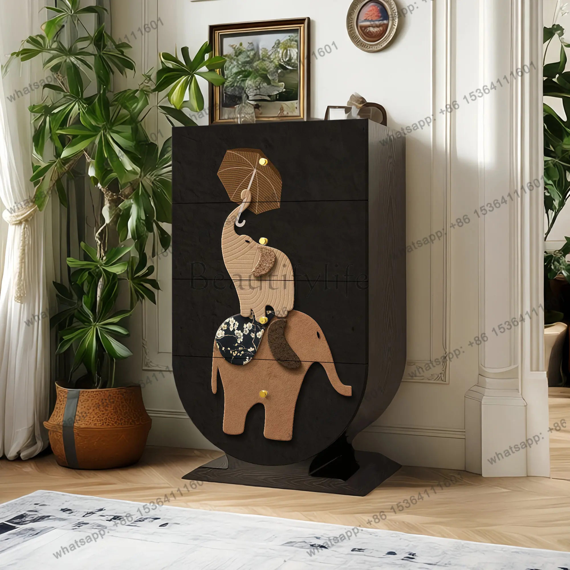 Medieval retro solid wood four-chest cabinet living room bedroom drawer storage decorative cabinet
