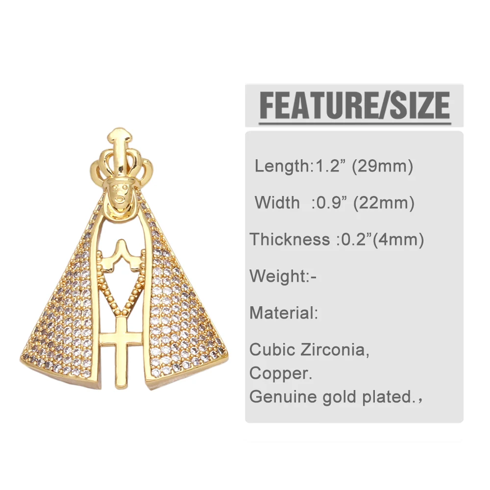 OCESRIO Virgin Mary Necklace Pendant for Jewelry Making Gold Plated Copper Christianity Findings for DIY pdta668