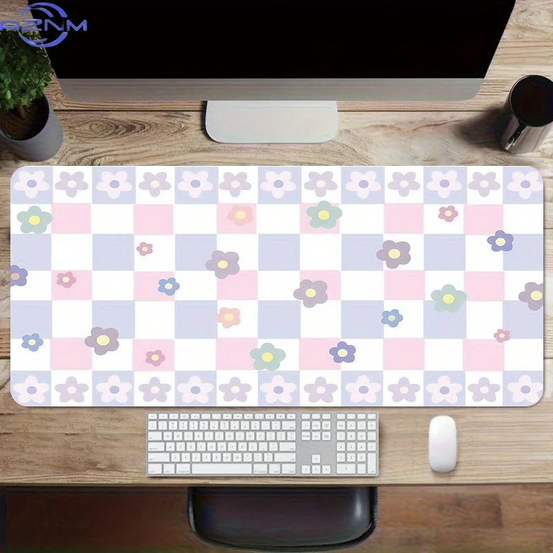 [Floral Mouse Pad] One Piece of an Adorable, Vibrant Checkered Floral Mouse Pad Measuring Inches, Featuring a Non-Slip Trendy De
