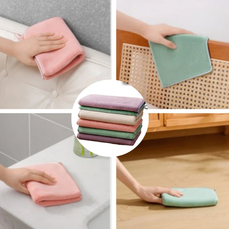 Thickened Home Cleaning Cloths Household Absorbent Towel Double Layer Wash Rags Multifunctional Microfibre Wipes with Lanyard