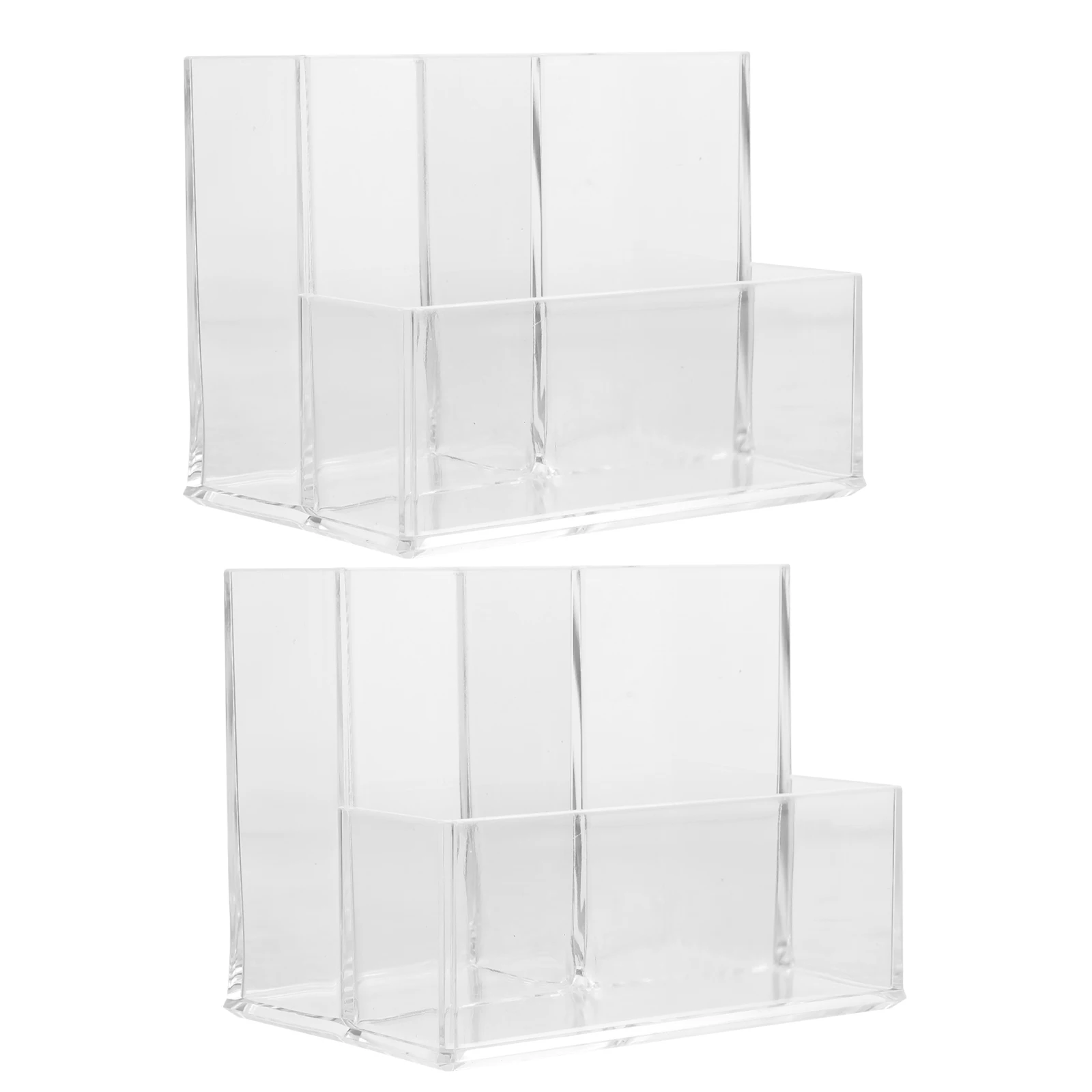 

2Pcs Acrylic Pen Holder Transparent Multi-Grid Desktop Organizer Makeup Brush Pencil Storage Holder for Office Home