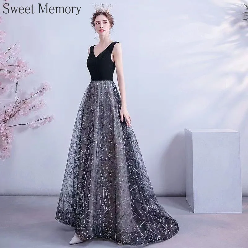 N130 Customized Floor Length Black Formal Evening Dresses Sweet Memory Weddings & Events Gown Sexy V-Neck Christmas Party Dress