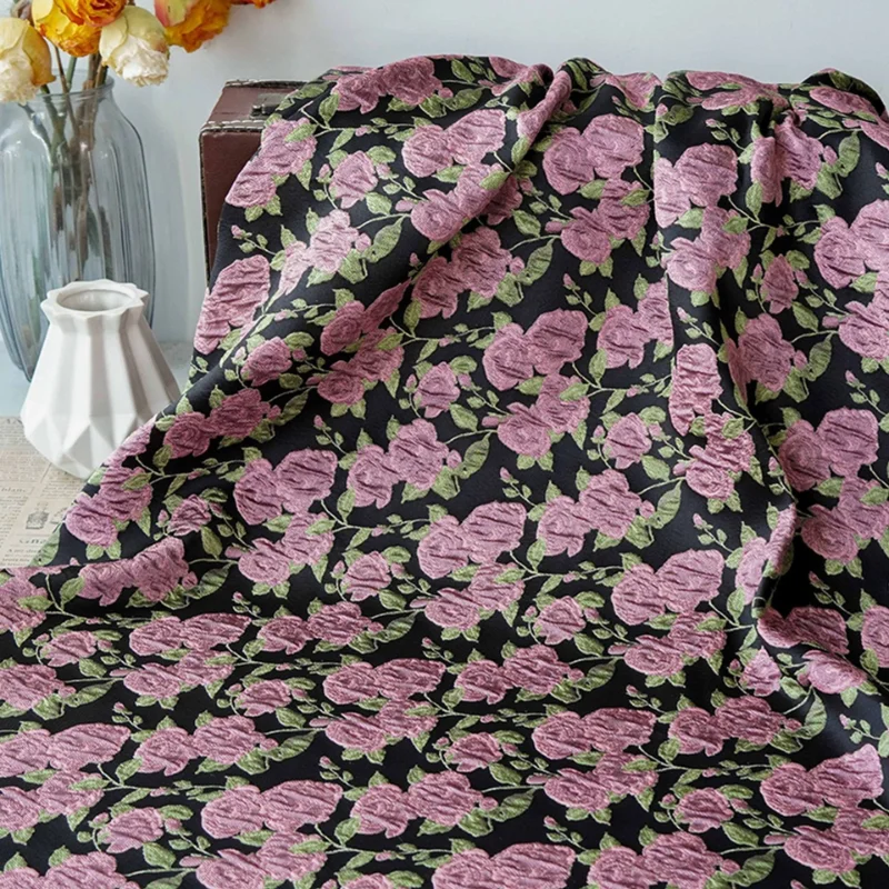 L100cm X W145cm Vintage Style Dusty Rose Yarn Dyed Jacquard Fabric Dress Gown Pillow Case Fashion Craft DIY Home Soft Elegant