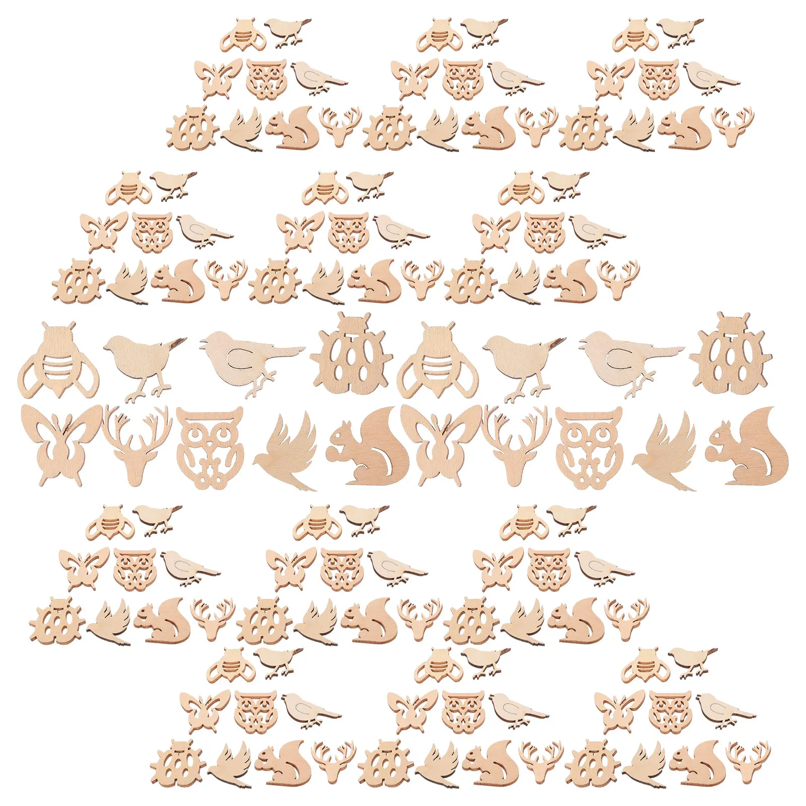 

150pcs Wooden Animal Cutouts Blank Slices Unfinished DIY Crafts Decorative Painting Projects Home Party Wood Decor