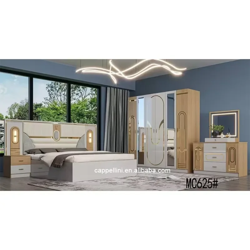 For King Size Bedroom Set Contemporary Timber Frame Double Bed Luxury Home Furniture Complete Full Room Decor Modern Style