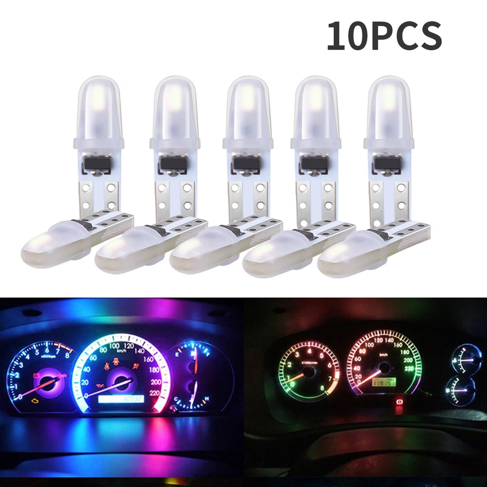 10PCS  12V DC T5 LED Auto Car Led Bulbs No Polarity Dashboard Lamp 2-3014 SMD Door License Plate Light White Red Green