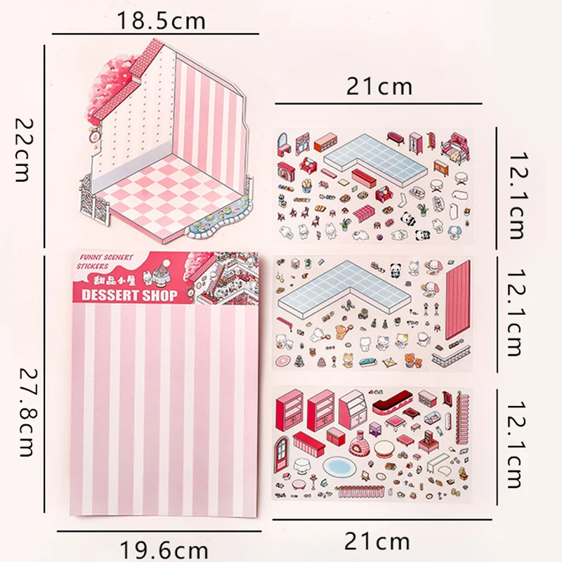 2Set Cute Cartoon DIY Stacking Scene Stickers 3D Stereo Kawaii Stickers DIY Landscaping Decoration Stickers Children Gift