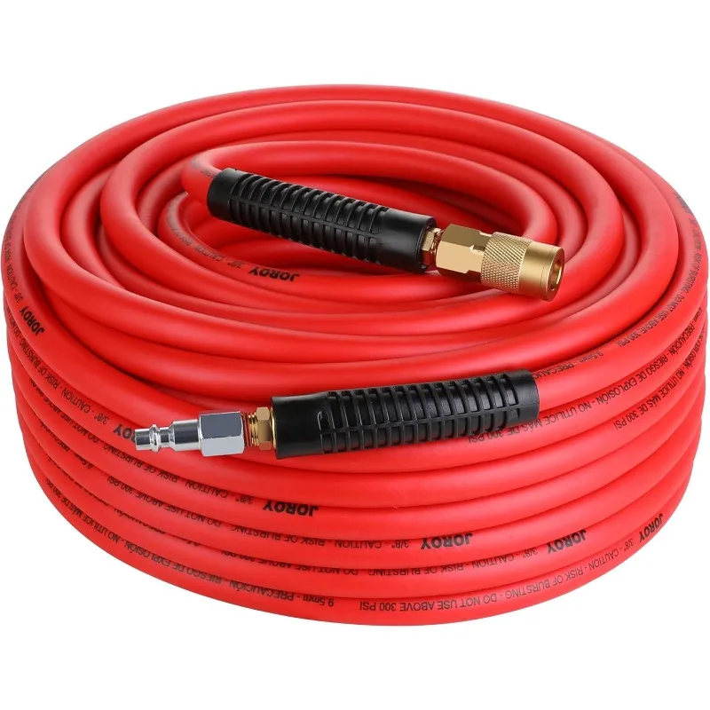 3/8-Inch by 100 Feet Air compressor Hose,Heavy Duty,  All-Weather Flexibility with 1/4-Inch Brass Air Coupler and Plug, 300 PSI