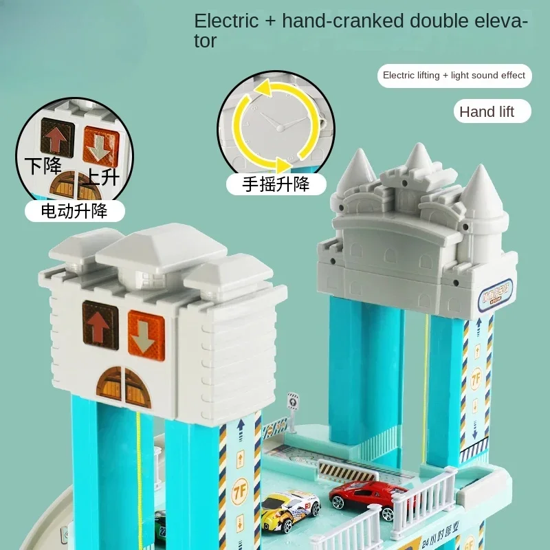 Grande parcheggio Set Macchinine in lega Auto giocattolo Edificio automobilistico Elettronico a sei strati con controllo manuale delle diapositive I bambini giocano con i giocattoli Regali