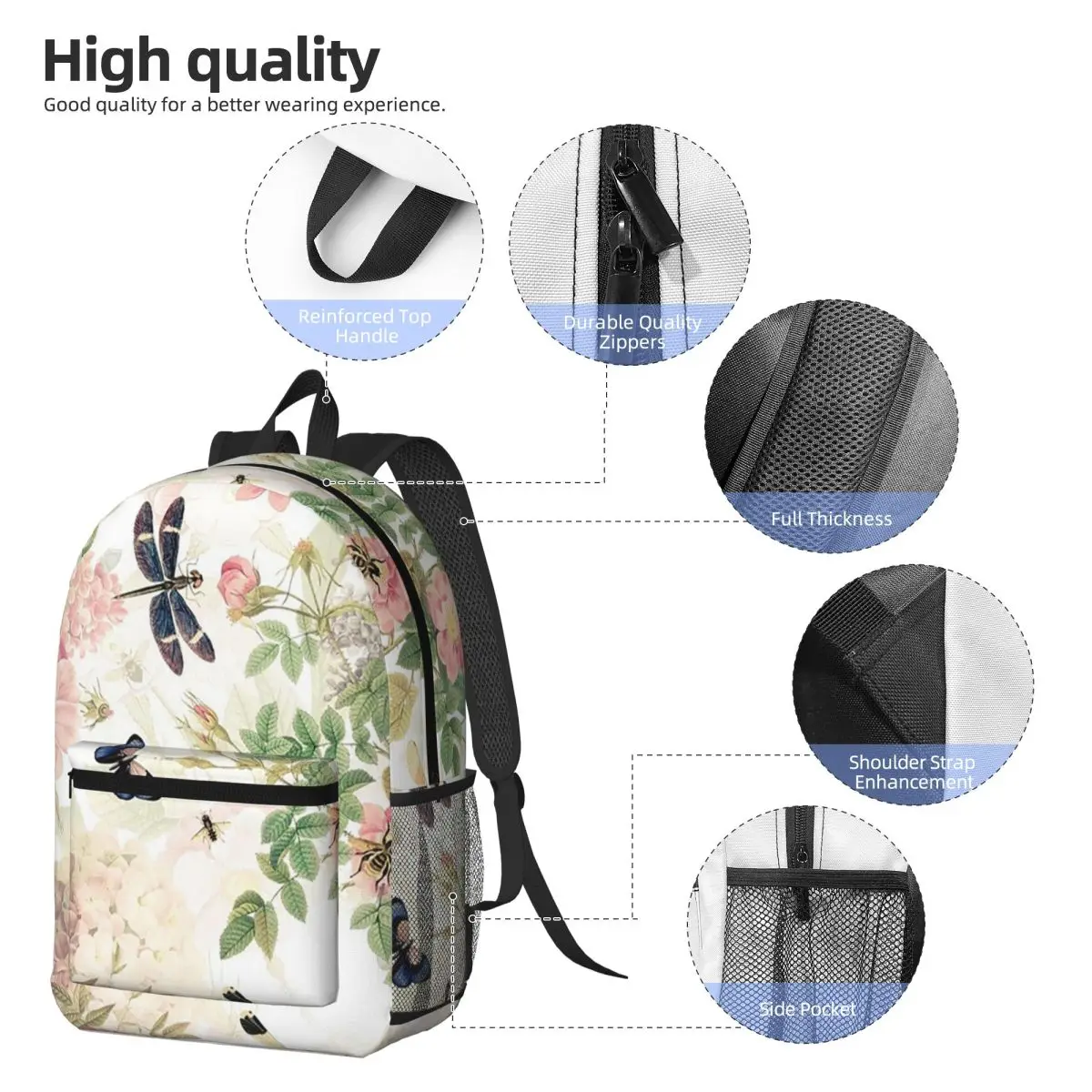 UtART Vintage Roses Spring Flower And Early Insects Botanical Backpack Daypack BookBag School Bag Shoulder Bags for Men Women