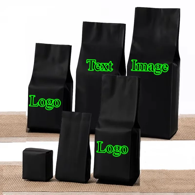 100PCS Open Top Side Gussets Matte Black Aluminum Foil Bag DIY Heat Sealing Matcha Cocoa Coffee Spice Snack Tea Storage Pouches
