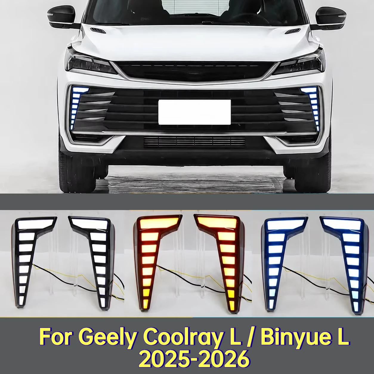 DRL LED Daytime Running Light Flowing Turn Signal Front Fog Light Modified For Geely Coolray L / Binyue L 2025-2026 /Proton X50