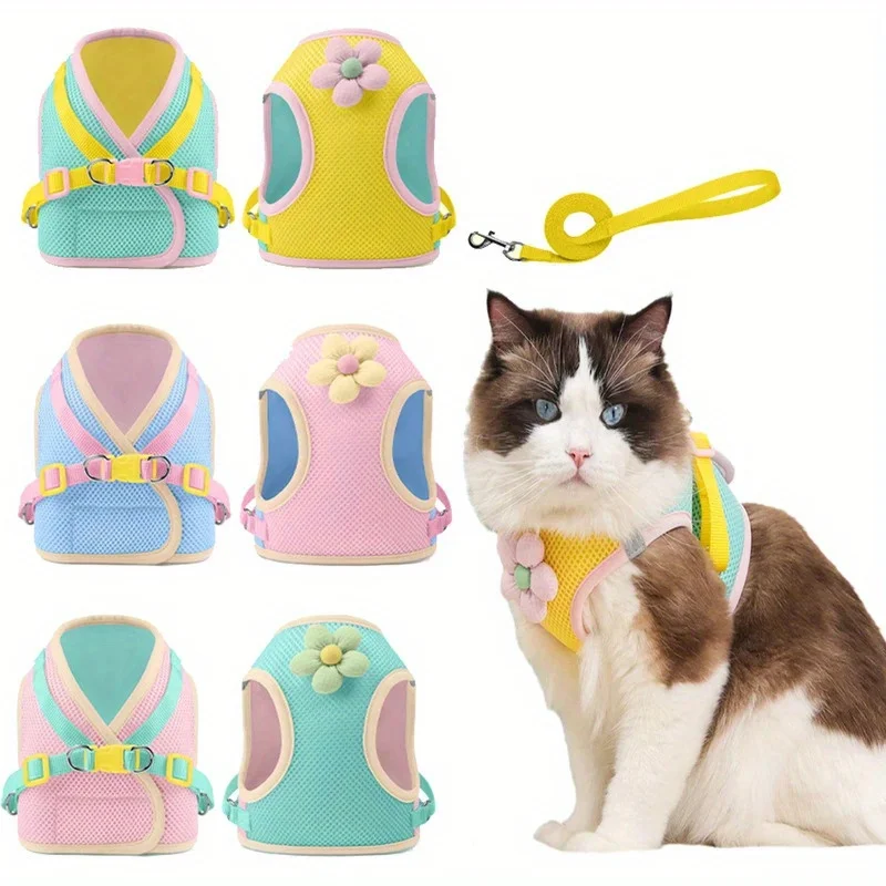 

Dual-Color Splicing Summer Cat Dog Harness Leash Set Reflective Breathable Chest Straps for Small Dogs And Cats Pet Accessories