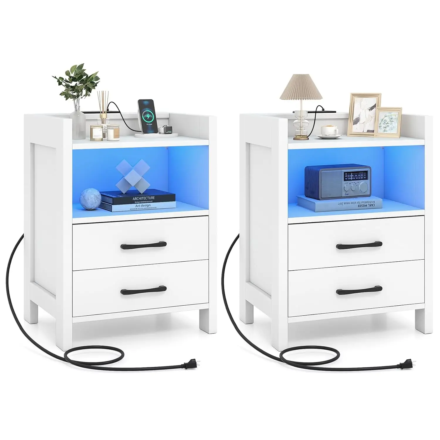 Nightstand With LED Light & Charger, 23.5