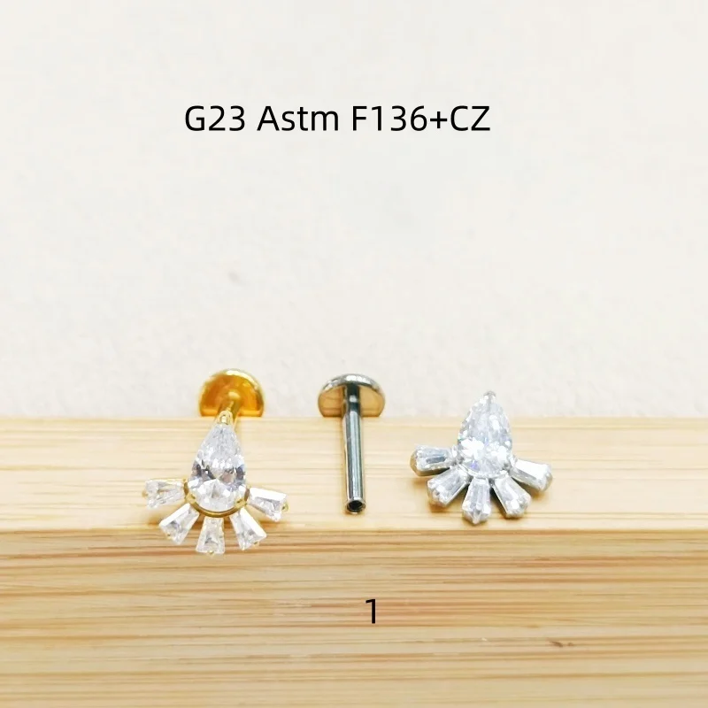 10pcs 16G G23 Titanium Astm F136 CZ  Internal Thread Lip Labret Bar Ear Helix Tragus Rook Barbells Stud Piercing Jewelry