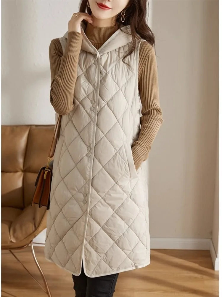 

Women's Autumn Winter Medium Length Lightweight Warm Coat Other Brand Pure Color Commute Faionable Quilted down Vest