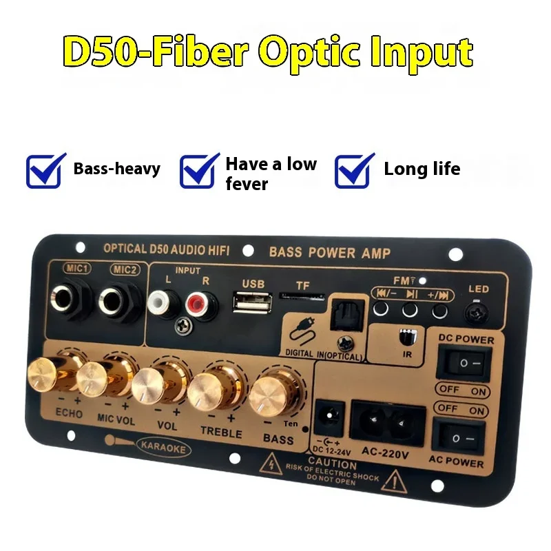 

D50 Bluetooth Digital Amplifier Board With Optical Audio Input Karaoke Amplifier Home/Car Subwoofer Amplifier Board hifi sound