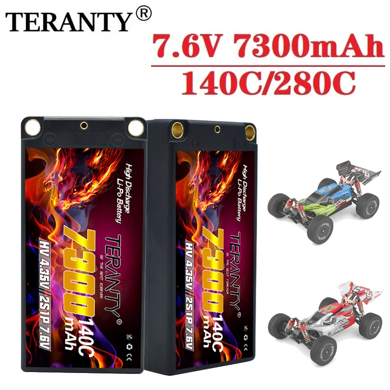 2Pcs Original TERANTY 2S 7.6V 7300mAh 140C/280C Lipo Battery 1/10 Drift Racing Bigfoot Off road Hard Shell Lithium Battery HV