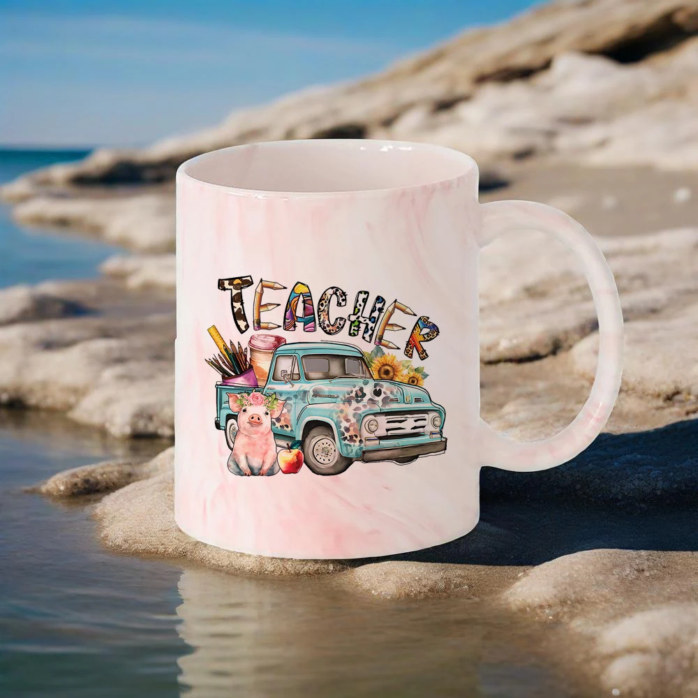 Teachers' Day Lovely Water Mug for Light Blue Mug for Educators Apply Shape Coffee Cup Rainbow Drinkware Back School Use Cups