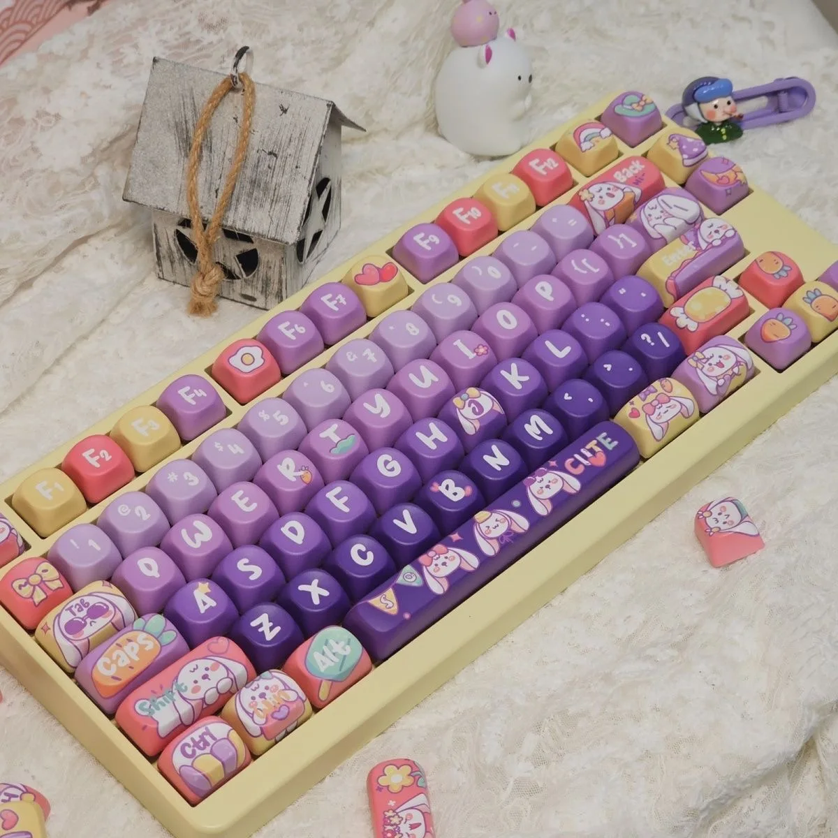 MOA Keycap Cute Rabbit Keycap Gift 140+ Keys PBT Keycap Diy Creative For 61/64/84/87/104/108 Mechanical Keyboard Keycaps