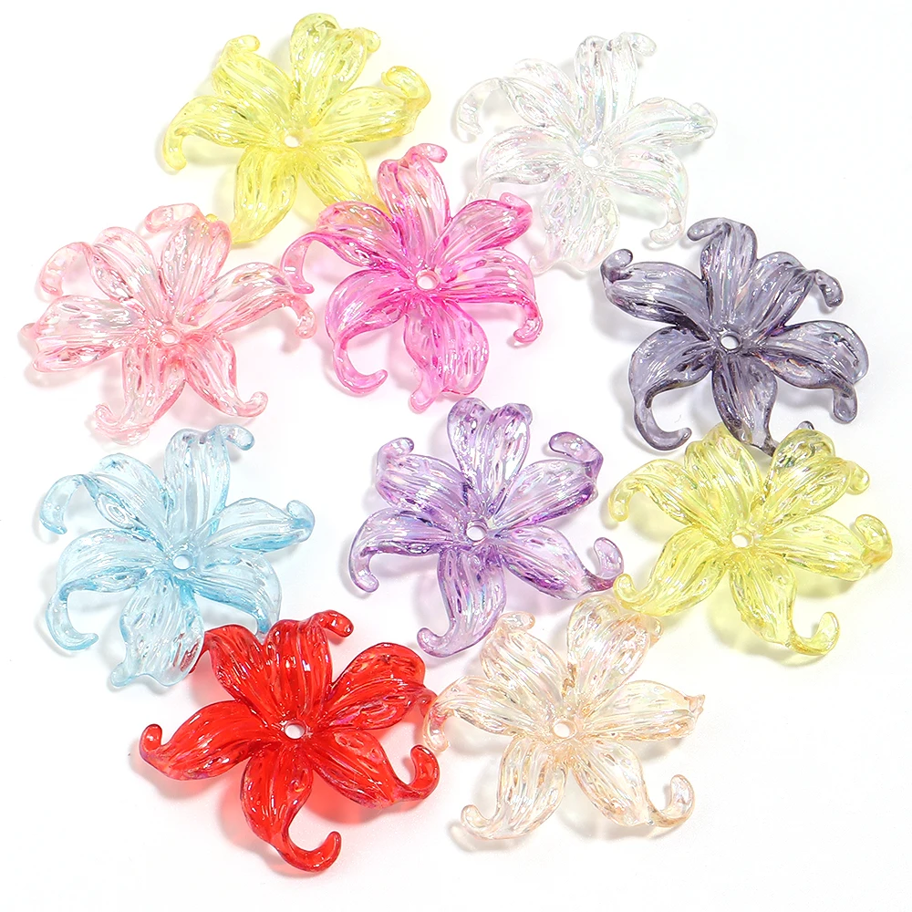 20 Stück Iris-Blumen-Acrylperlen, transparent, farbig plattiert, lose Blumenperlen für die Schmuckherstellung, DIY-Halskette, Dekorationszubehör