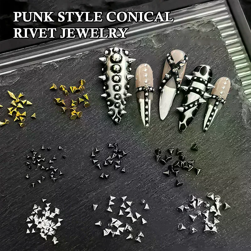/JCS/Punk Rivet Nail Charms Cone Mixed Sized Nail Art Studs Stylish Alloy Spike 3D DIY Nails Decor 100Pcs