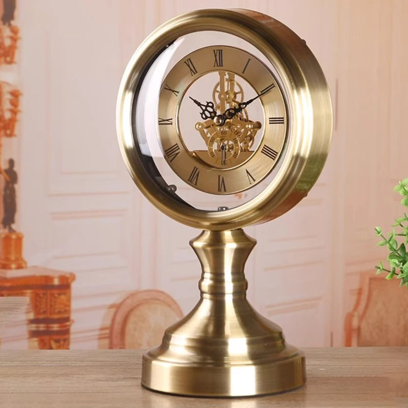 

Retro Nordic Desk Metal Mechanical Desk Home Decorations Table Clocks Luxury Interior Antiques Table Clocks Unique Aesthetic