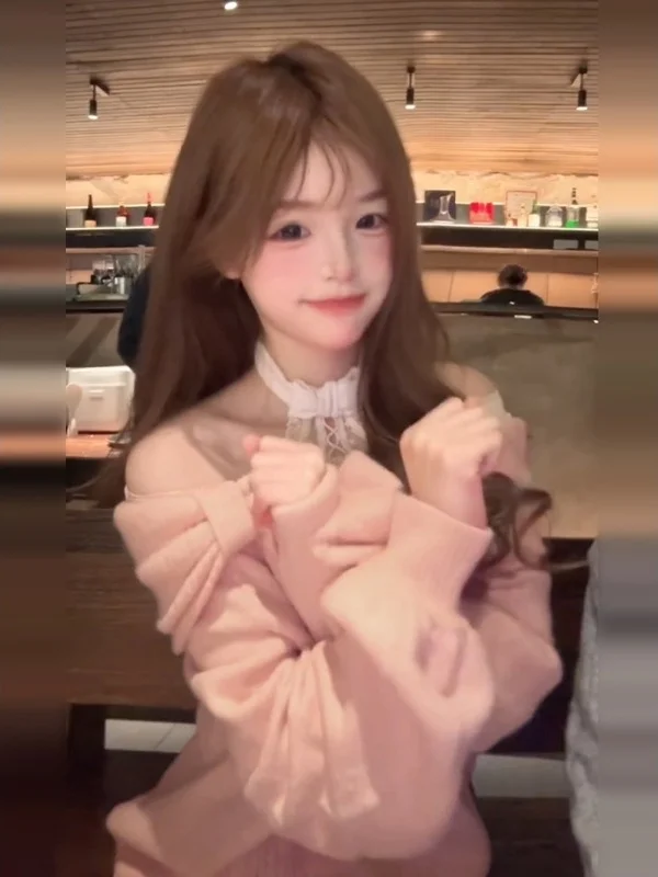 

Розовый вязаный свитер на одно плечо для женщин, весна 2026, новинка в корейском стиле, элегантный топ для повседневной носки, свободный крой, премиум-класс