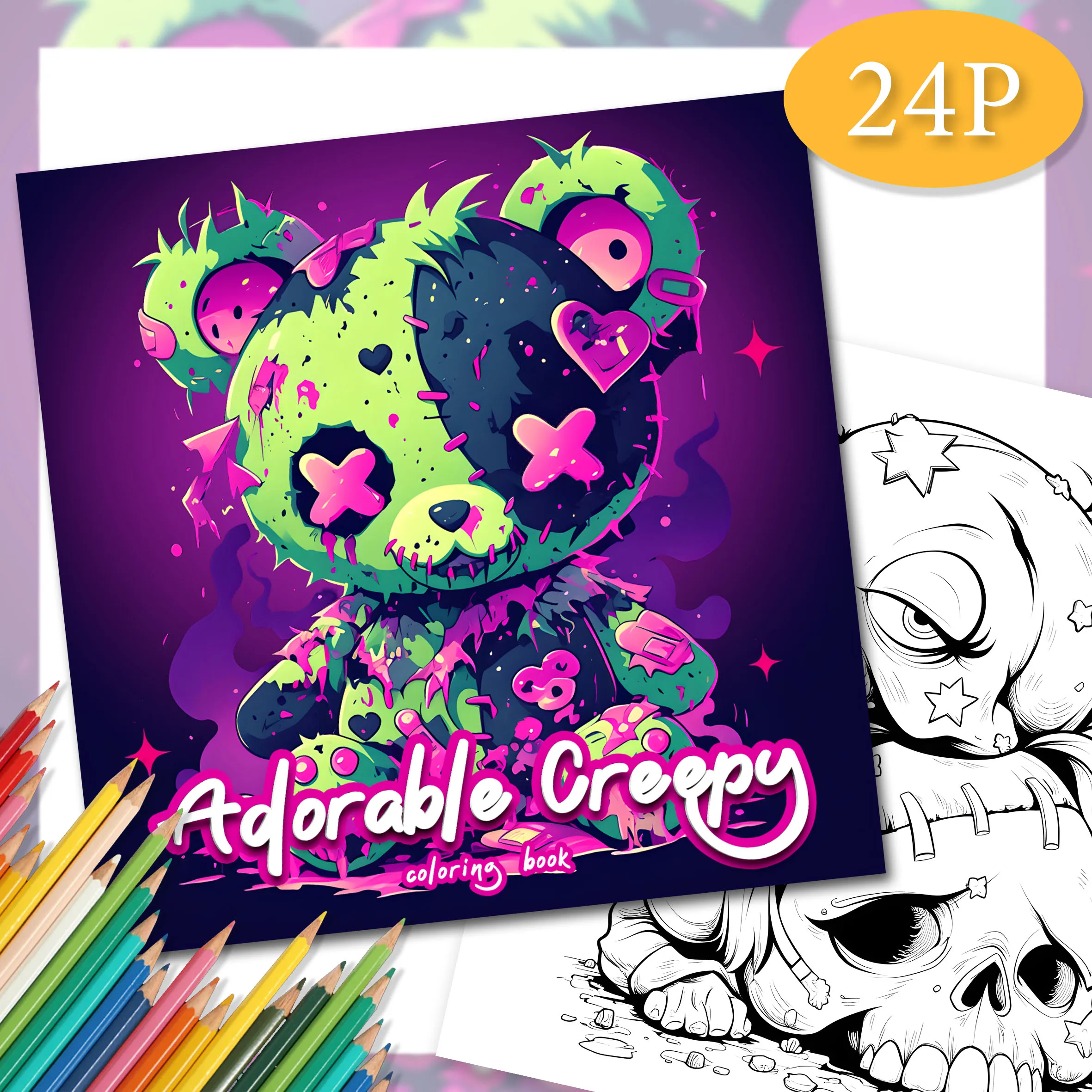 Cute and Quirky Bear Coloring Book for Adults - 7.8 Inch, 24 Pages of Intricate Designs - Adult Picture Book