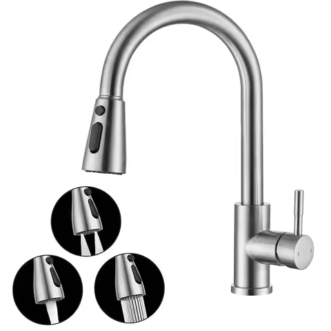 Brushed Nickel Kitchen Faucet Flexible Pull Out Nozzle Kitchen Sink Mixer Tap Stream Sprayer Head Deck Black Hot Cold Water Taps