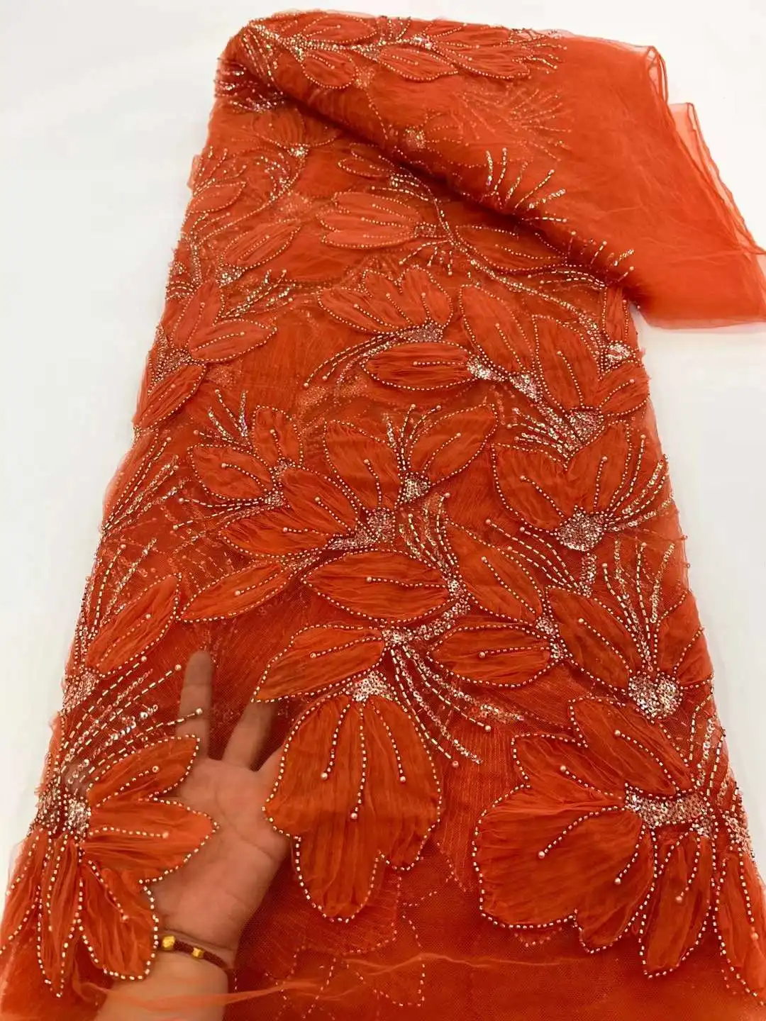 NigWin-Dentelle Africaine Perlée Brodée Française Haut de Gamme, Tulle avec Tissu à Paillettes pour Robe de Mariée, XC58HH, 2023