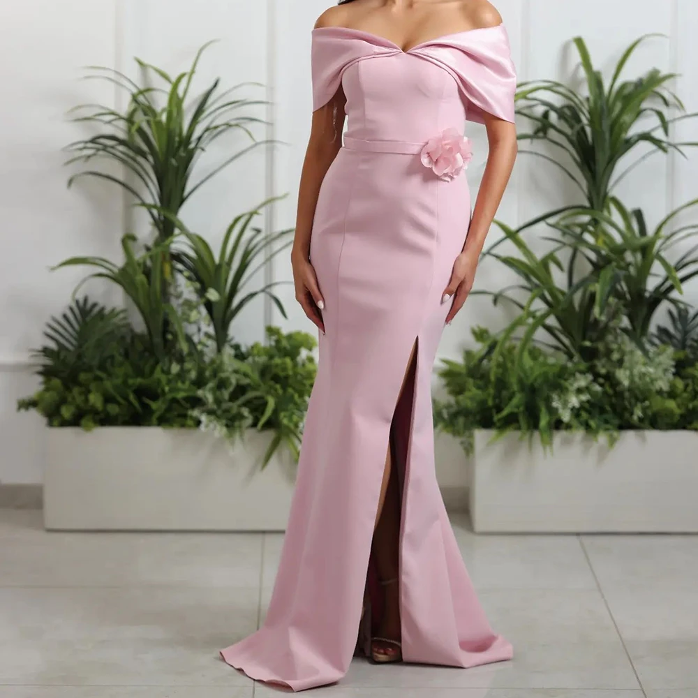 

3D Flowers Sweep Train Pleats Sleeveless Sweetheart Jersey Exquisite and Sexy Off the Shoulder Mermaid Side Slit Evening Dress