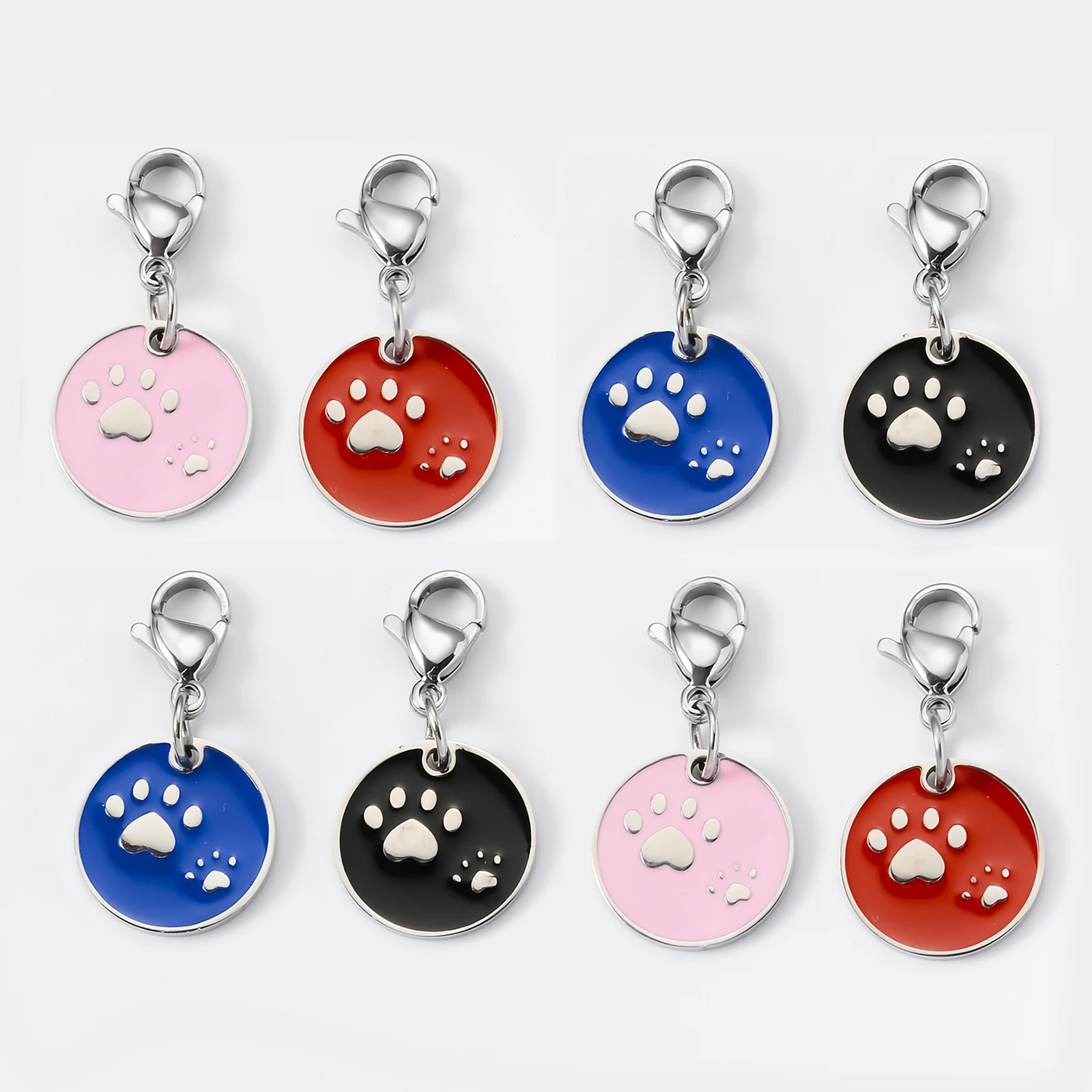 

3Pcs Stainless Steel Enamel Footprint Cat Dog Paw Prints Dangle Charms Rotating Lobster Clasp Key Chain Keyring Hang Charms