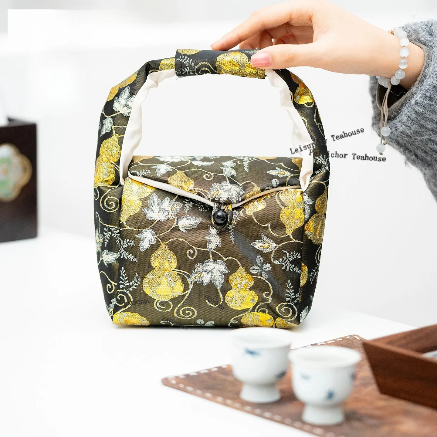 

Portable Tea Set Storage Bag Luxury Gourd Brocade Tea Cozy For Teapot Travel Pouch Tea Ceremony Collection Craft