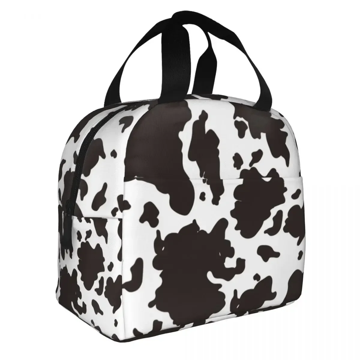 Cow Pattern Lunch Bags Portable Insulated Canvas Cooler Animal Thermal Picnic Lunch Box for Women Girl