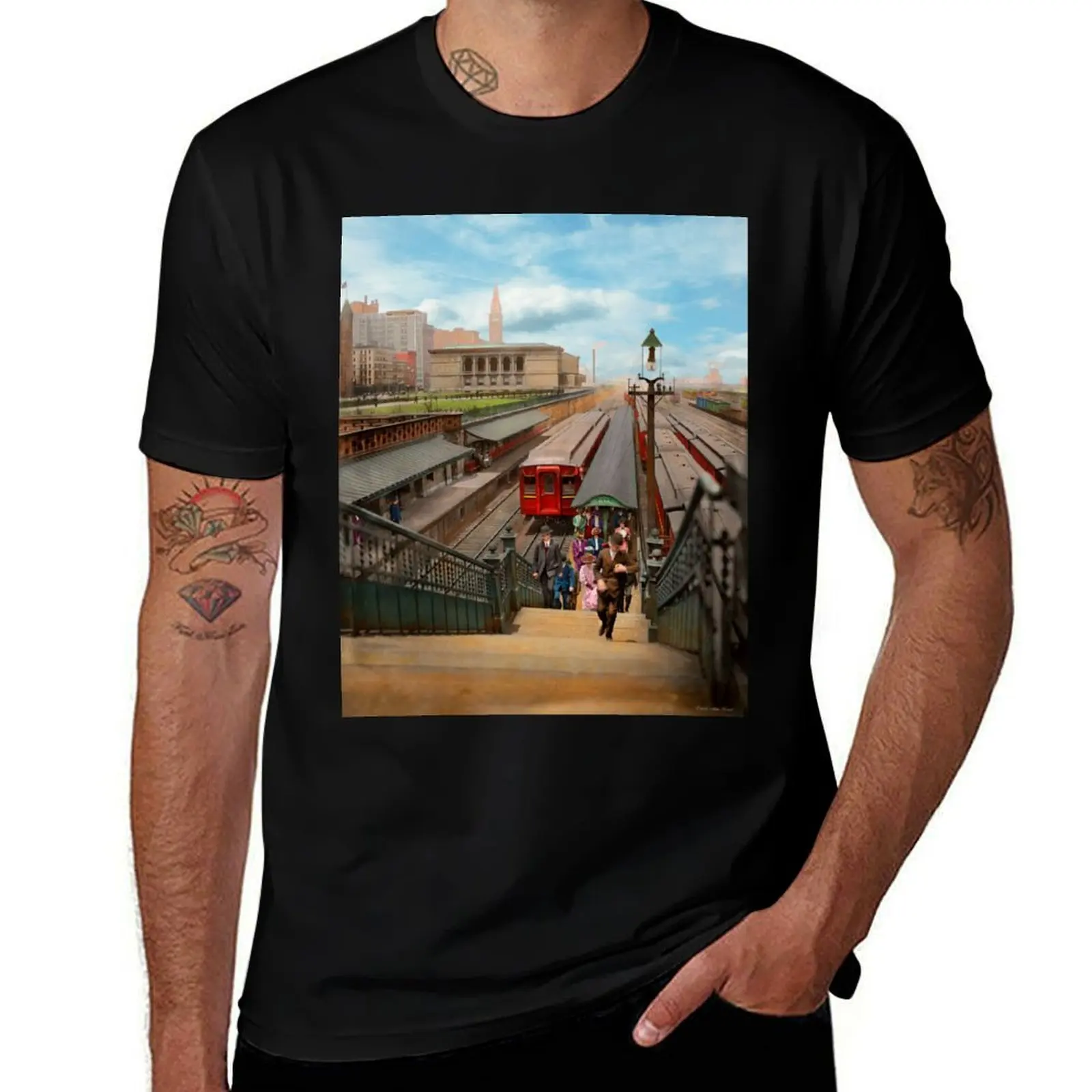 City - Chicago - The Van Buren Street Station 1907 T-Shirt Urban Casual Loose Fit Tee T-Shirt