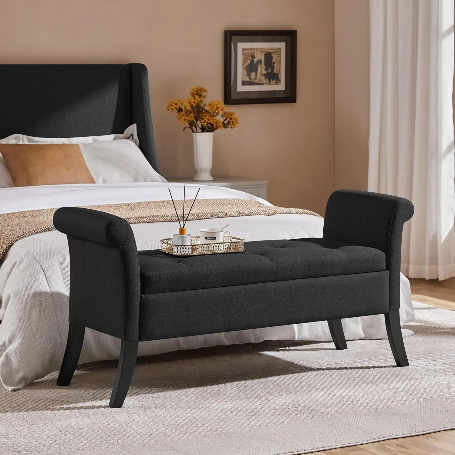 

Ottoman with Storage, 52" Storage Ottoman Bench with Safety Hinge, Upholstered Bench with Seating for Bedroom, Customized