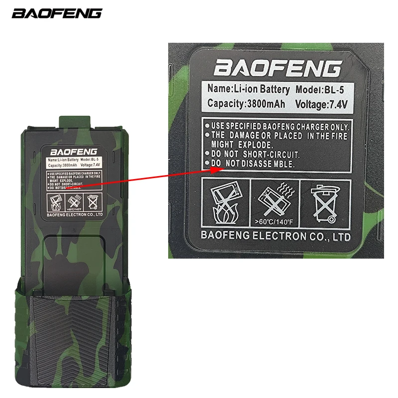 Baofeng UV-5R Battery Camo Long Battery USB Baofeng UV5RT UV5RA UV5RE Walkie Talkie Optional Charger Two Way Radio Parts