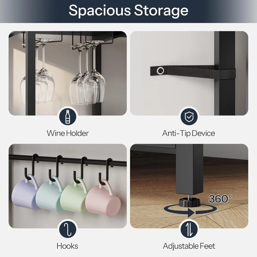 رف الخبازين مع مخرج طاقة وإضاءة LED، حامل ميكروويف 45.3 بوصة مع أرفف تخزين، خزانة بار القهوة مع رف النبيذ #6