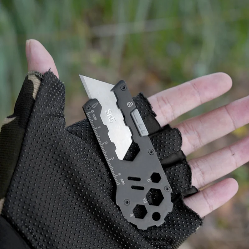 EDC Multifunctional Stainless Steel Outdoor Camping Pocket Multitool Titanium Scalable Utility Art Knife With 5 Spare Blades